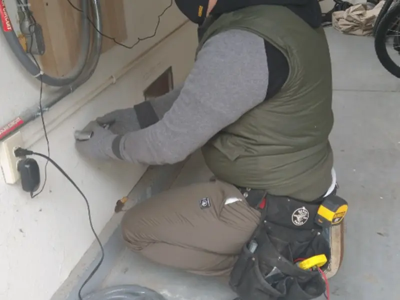 Electrician performing outlet wiring in a East Stroudsburg garage